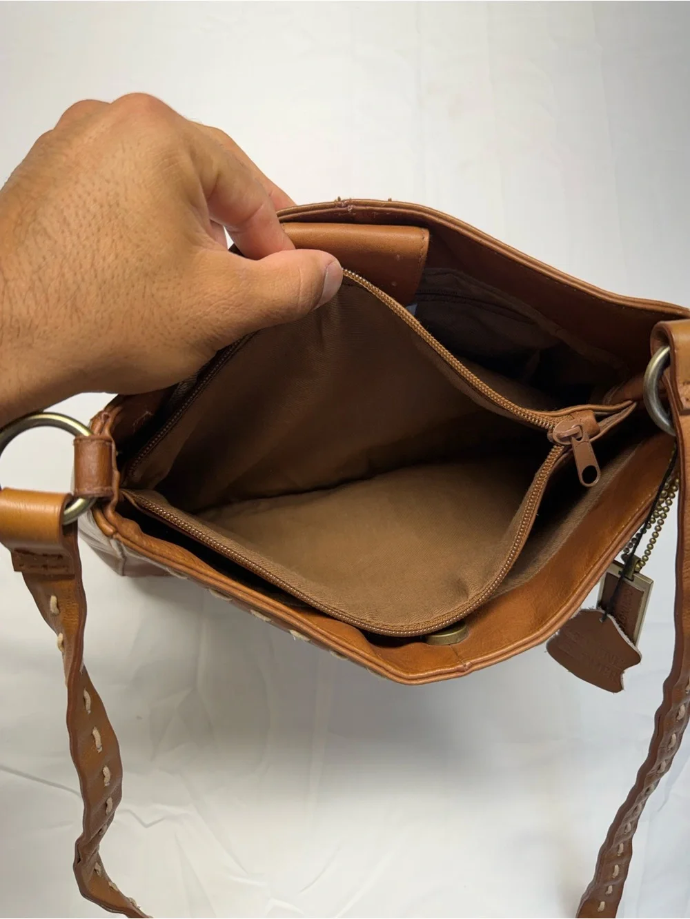 Covington Brown Leather Shoulder Bag with Stitch Detail